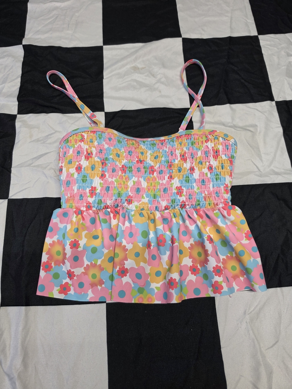 Floral Smocked Crop Tank Top - Multicolor
